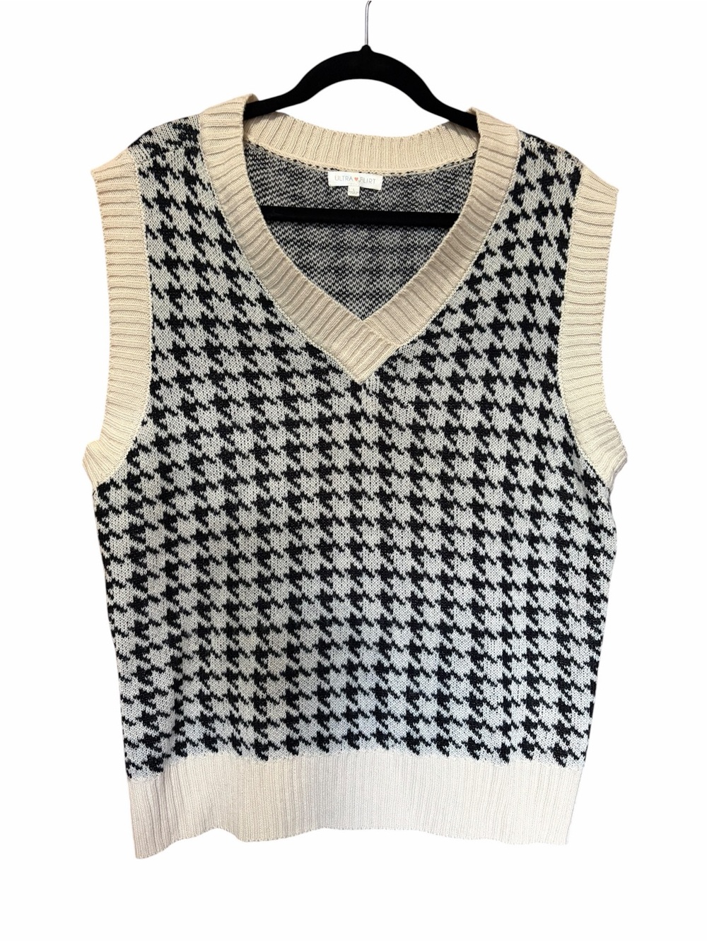 Ultra Flirt Black & Cream Oversized V-Neck Knit Vest